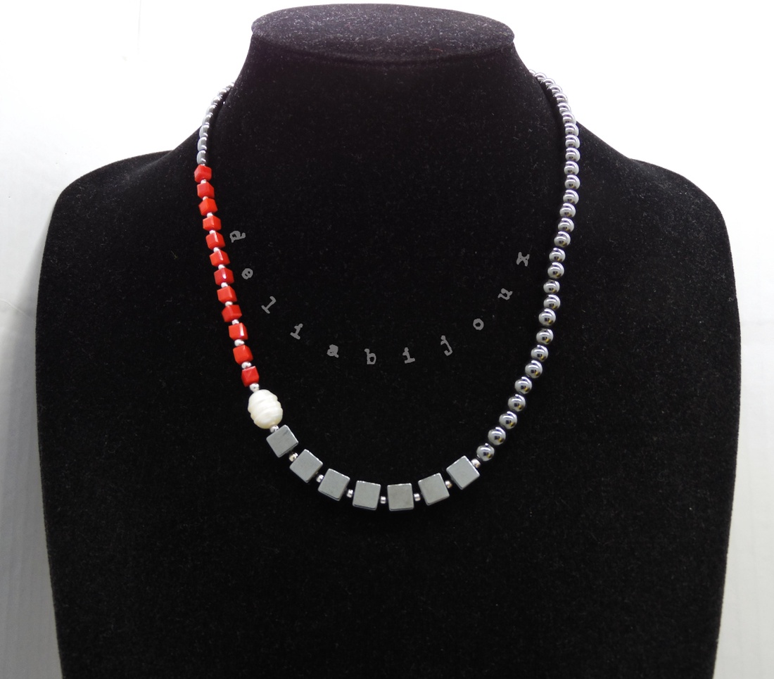 Colier handmade unicat - perla cultura, hematit (cod1210) - bijuterii - coliere - coliere statement - Artynos.ro