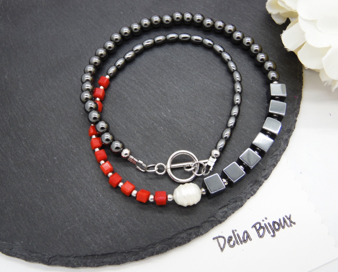Colier handmade unicat - perla cultura, hematit (cod1210) - bijuterii - coliere - coliere statement - Artynos.ro