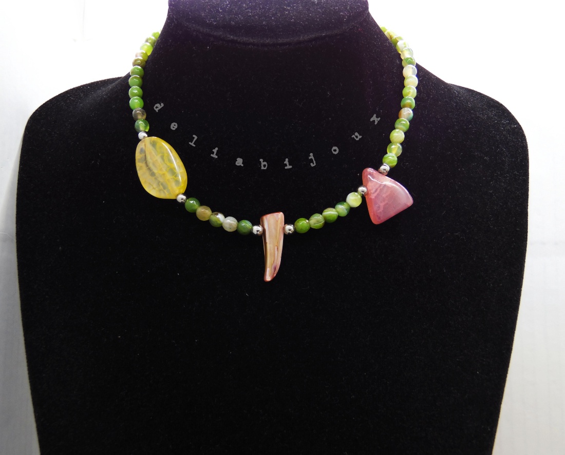 Colier handmade unicat - agate, sidef (cod1198) - bijuterii - coliere - coliere statement - Artynos.ro
