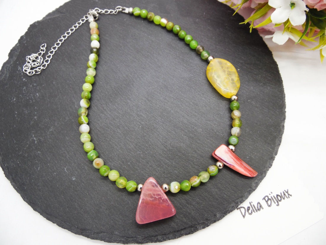 Colier handmade unicat - agate, sidef (cod1198) - bijuterii - coliere - coliere statement - Artynos.ro