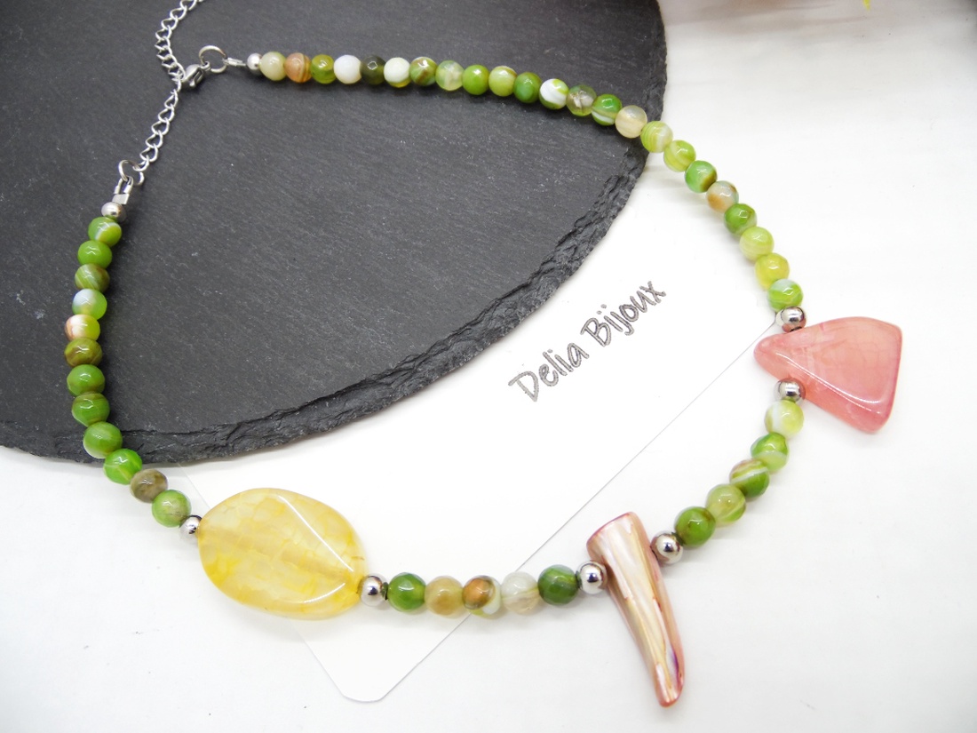 Colier handmade unicat - agate, sidef (cod1198) - bijuterii - coliere - coliere statement - Artynos.ro