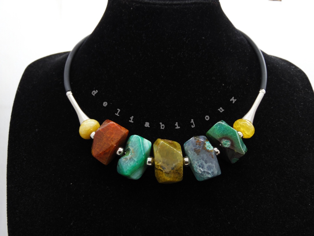 Colier statement handmade unicat agate multicolore (cod1195) - bijuterii - coliere - coliere statement - Artynos.ro