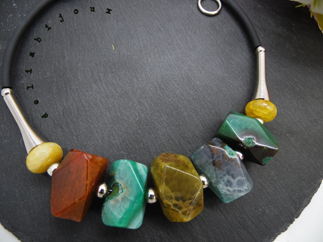 Colier statement handmade unicat agate multicolore (cod1195) - bijuterii - coliere - coliere statement - Artynos.ro