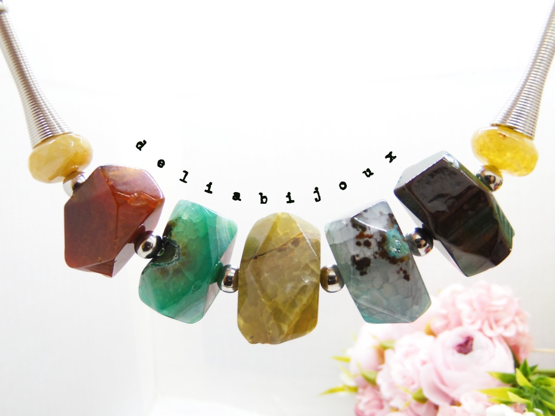 Colier statement handmade unicat agate multicolore (cod1195) - bijuterii - coliere - coliere statement - Artynos.ro