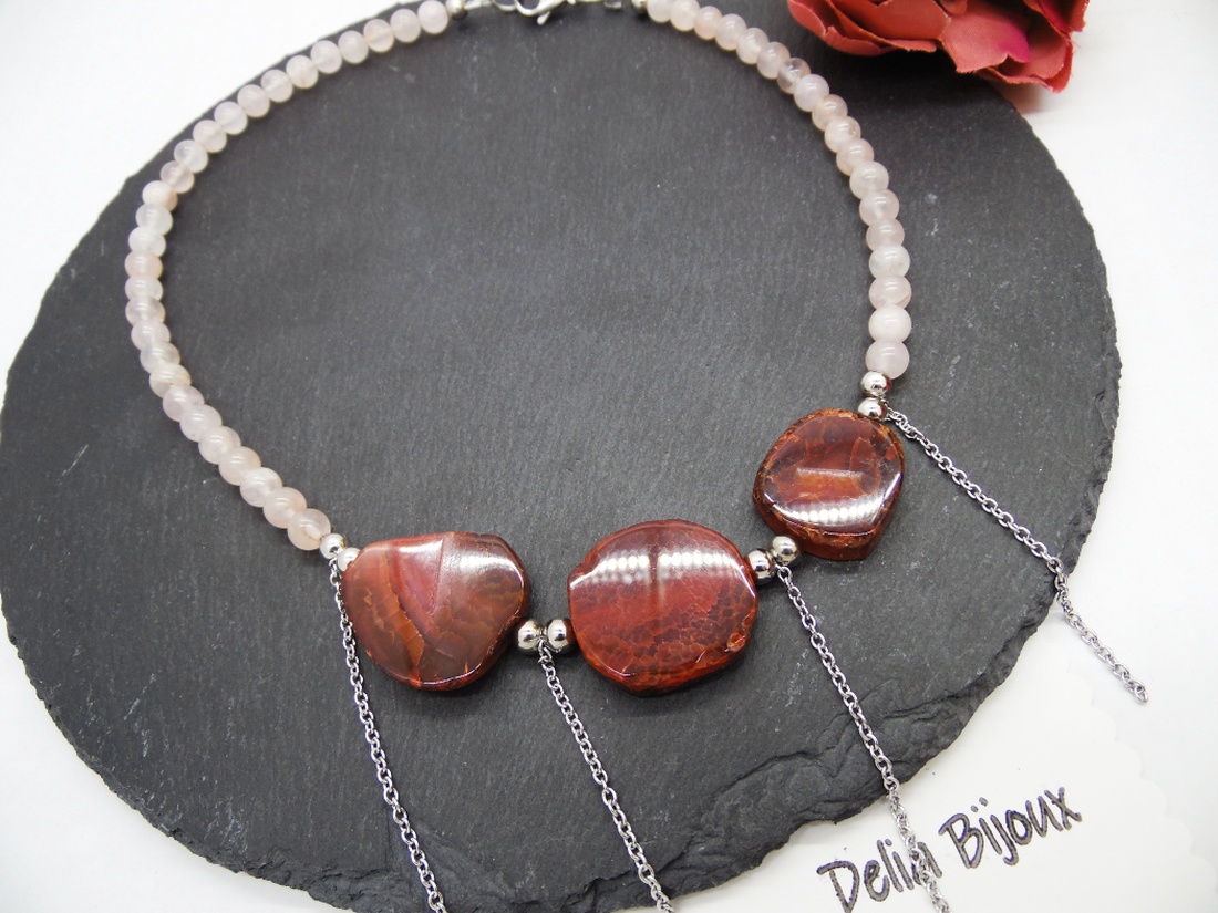 Colier handmade unicat - agate si cuart (cod1186) - bijuterii - coliere - coliere statement - Artynos.ro