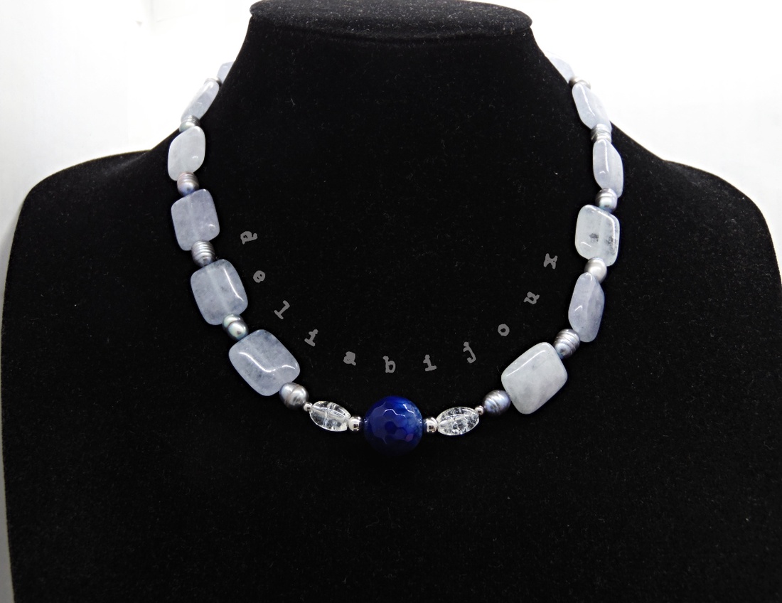 Colier handmade unicat - agat, jad, cristal stanca si perle cultura (cod1135) - bijuterii - coliere - coliere statement - Artynos.ro