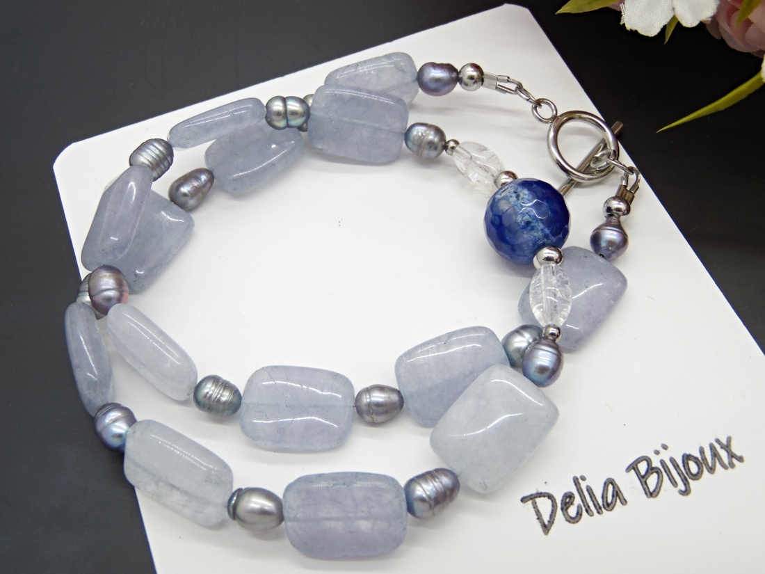 Colier handmade unicat - agat, jad, cristal stanca si perle cultura (cod1135) - bijuterii - coliere - coliere statement - Artynos.ro