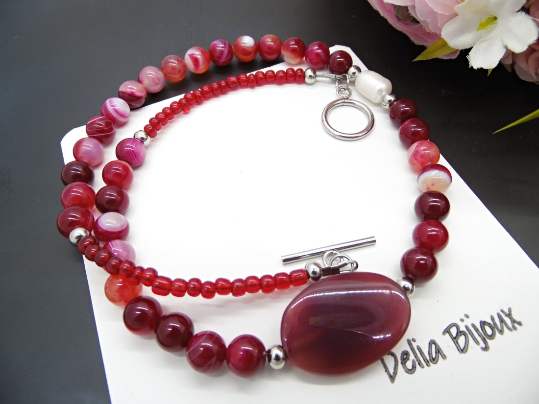 Colier handmade unicat - agate si perla cultura (cod1130) - bijuterii - coliere - coliere statement - Artynos.ro