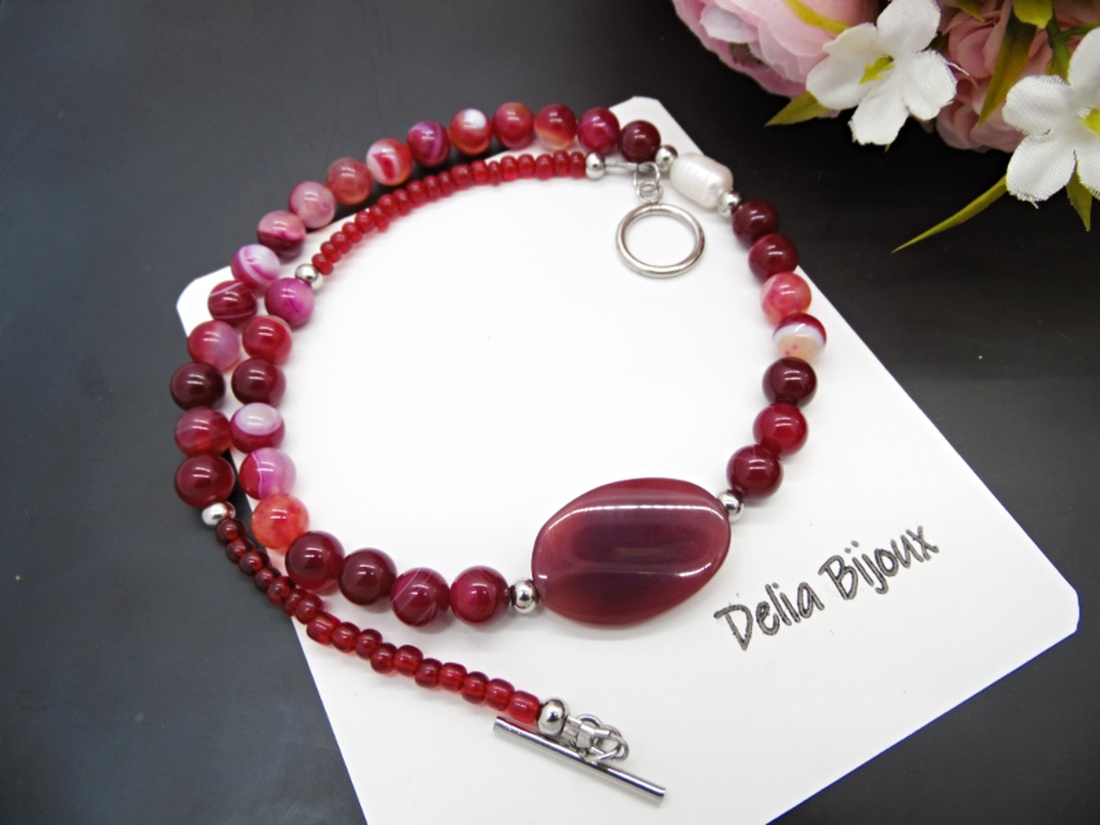 Colier handmade unicat - agate si perla cultura (cod1130) - bijuterii - coliere - coliere statement - Artynos.ro