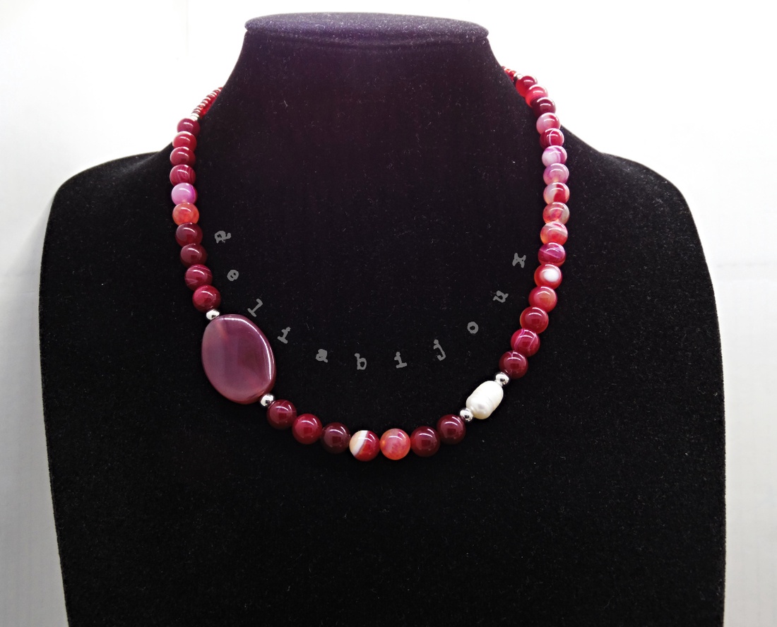 Colier handmade unicat - agate si perla cultura (cod1130) - bijuterii - coliere - coliere statement - Artynos.ro