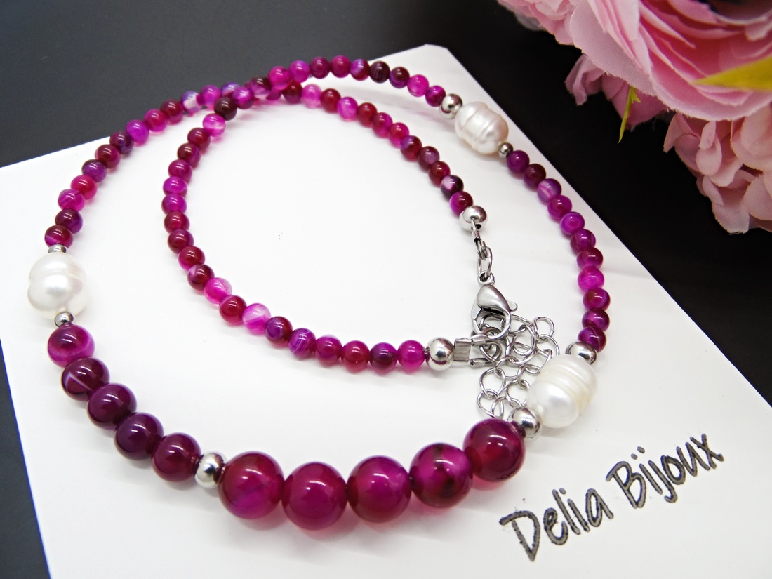 Colier handmade - agate si perle cultura (cod1128) - bijuterii - coliere - coliere statement - Artynos.ro