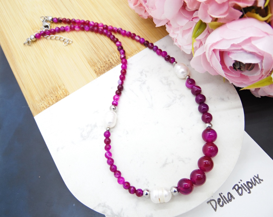 Colier handmade - agate si perle cultura (cod1128) - bijuterii - coliere - coliere statement - Artynos.ro