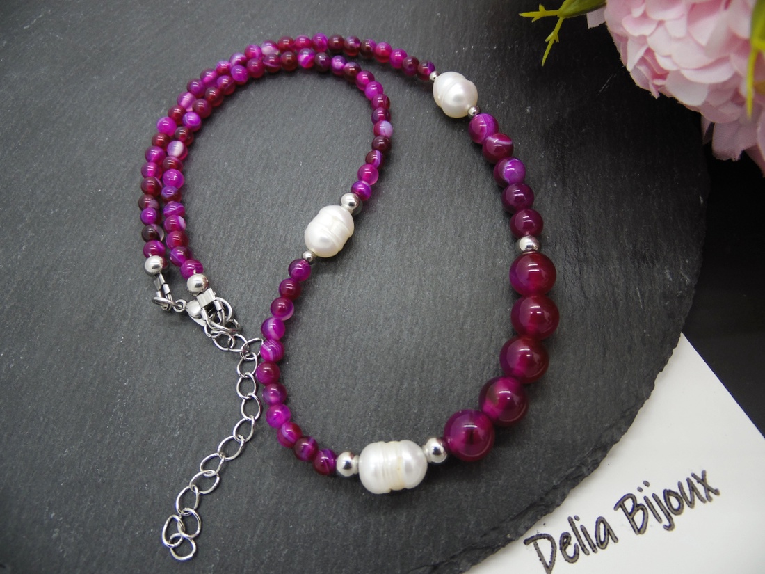 Colier handmade - agate si perle cultura (cod1128) - bijuterii - coliere - coliere statement - Artynos.ro