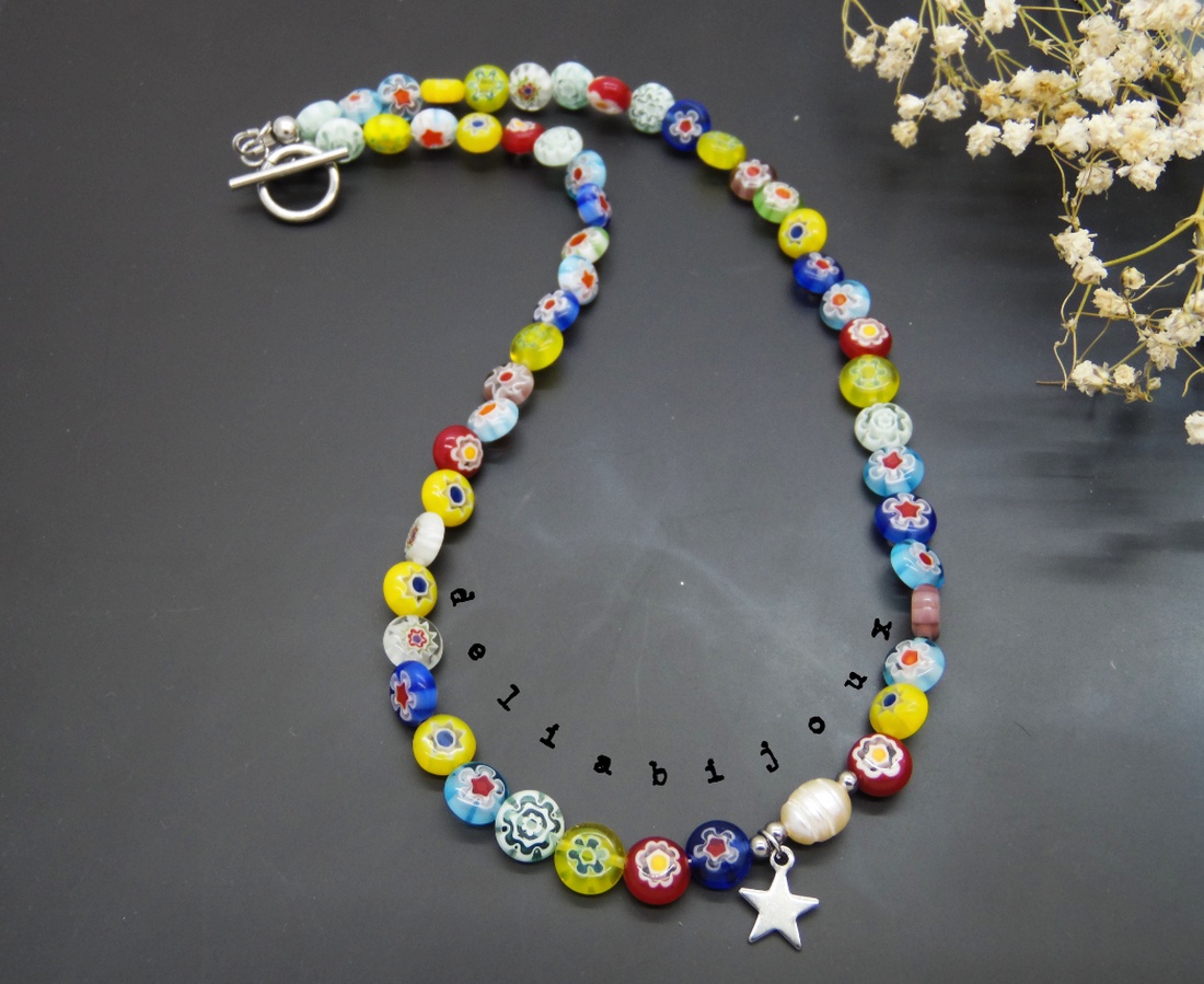Colier handmade - Millefiori si perle cultura (cod1105) - bijuterii - coliere - coliere statement - Artynos.ro Colier handmade - Millefiori si perle cultura (cod1105) - bijuterii - coliere - coliere statement - Artynos.ro
