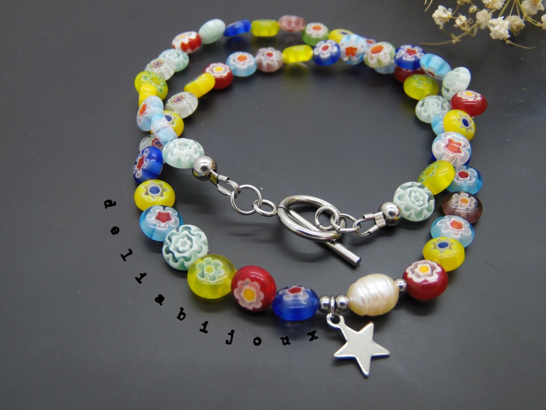 Colier handmade - Millefiori si perle cultura (cod1105) - bijuterii - coliere - coliere statement - Artynos.ro Colier handmade - Millefiori si perle cultura (cod1105) - bijuterii - coliere - coliere statement - Artynos.ro