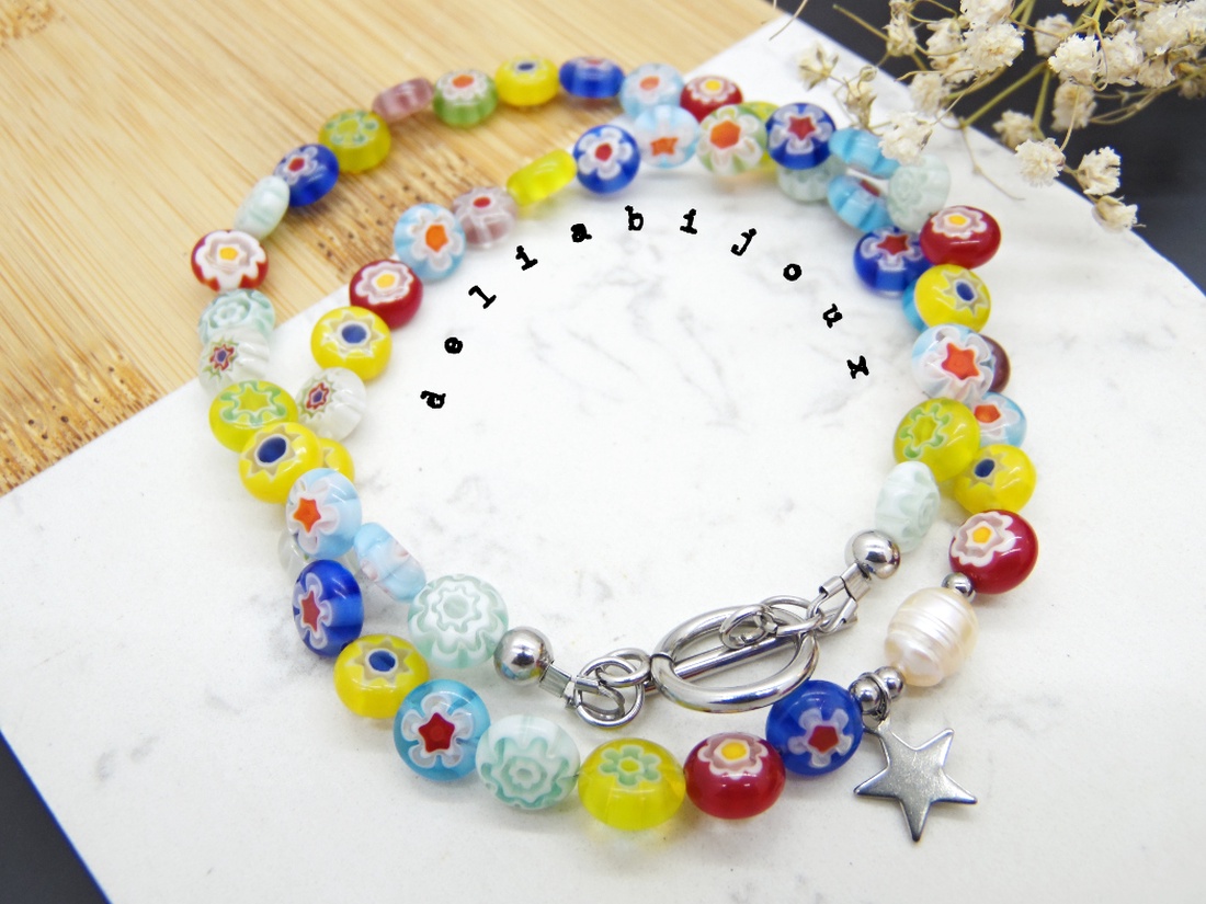 Colier handmade - Millefiori si perle cultura (cod1105) - bijuterii - coliere - coliere statement - Artynos.ro Colier handmade - Millefiori si perle cultura (cod1105) - bijuterii - coliere - coliere statement - Artynos.ro