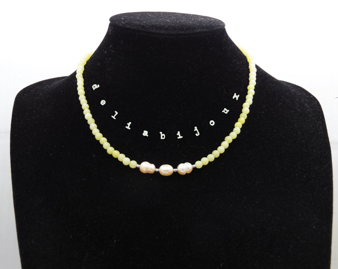 Colier handmade - jad si perle cultura (cod1045) - bijuterii - coliere - coliere statement - Artynos.ro