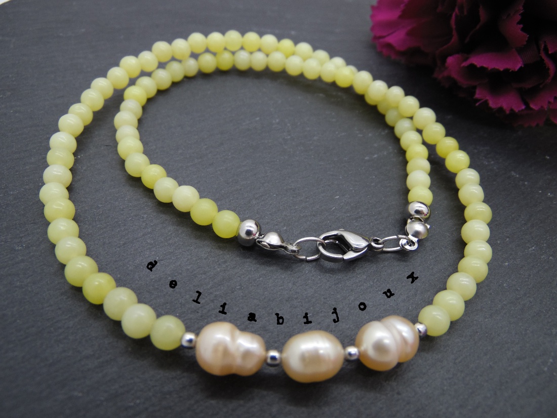 Colier handmade - jad si perle cultura (cod1045) - bijuterii - coliere - coliere statement - Artynos.ro
