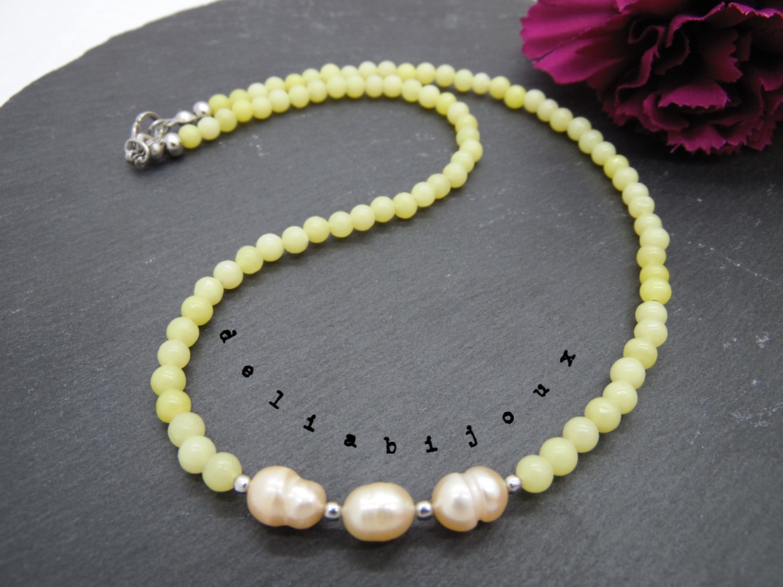 Colier handmade - jad si perle cultura (cod1045) - bijuterii - coliere - coliere statement - Artynos.ro