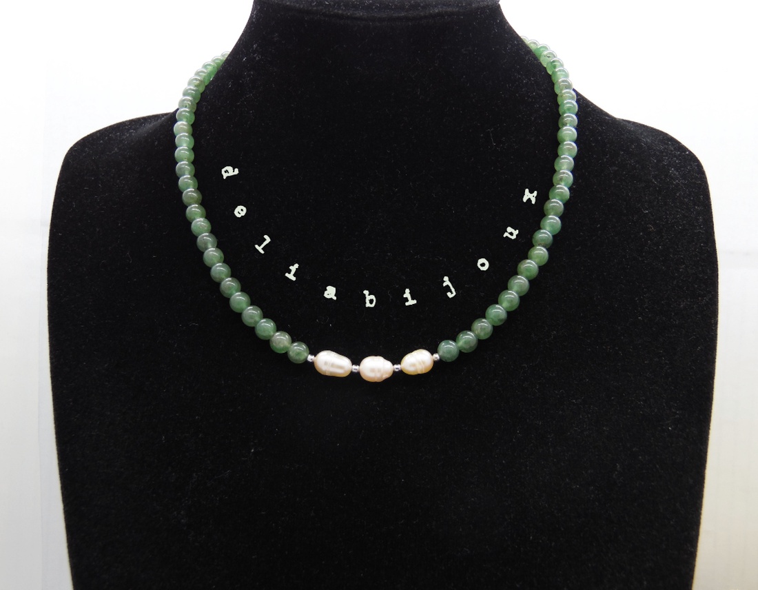 Colier handmade - aventurin si perle cultura (cod1044) - bijuterii - coliere - coliere statement - Artynos.ro