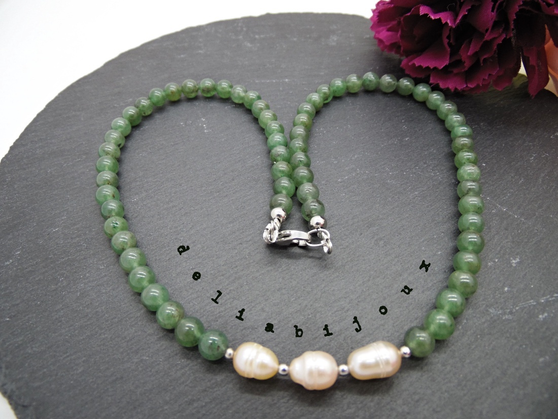 Colier handmade - aventurin si perle cultura (cod1044) - bijuterii - coliere - coliere statement - Artynos.ro