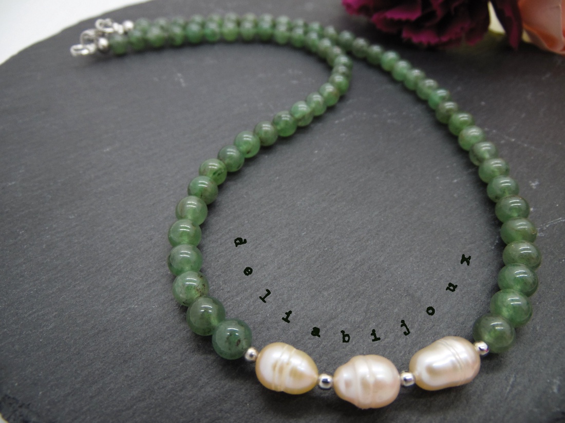 Colier handmade - aventurin si perle cultura (cod1044) - bijuterii - coliere - coliere statement - Artynos.ro