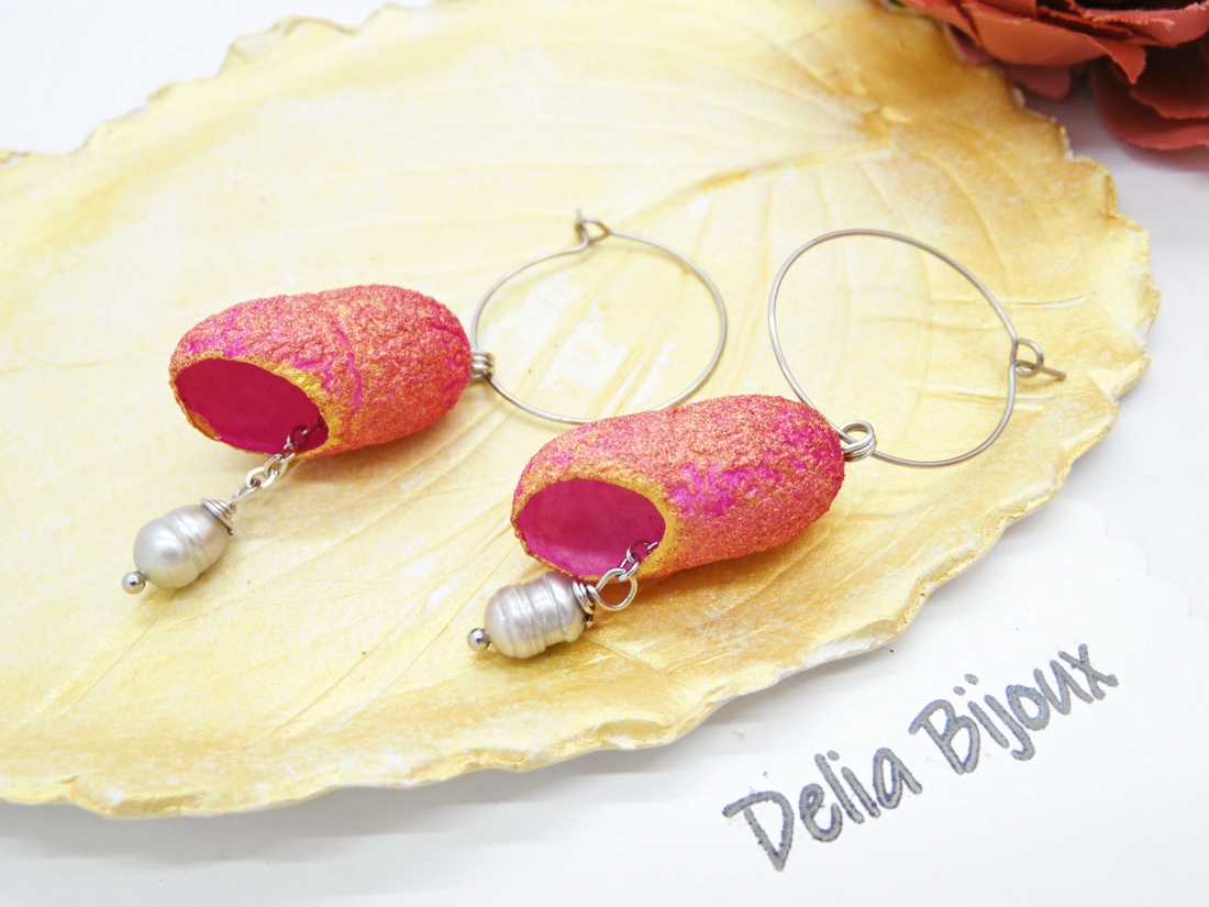 Cercei handmade din coconi de mătase cu perlă naturală (cod1308) -  - Artynos.ro Cercei handmade din coconi de mătase cu perlă naturală (cod1308) -  - Artynos.ro