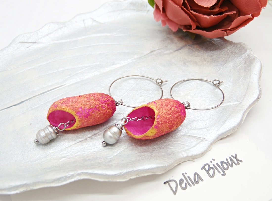 Cercei handmade din coconi de mătase cu perlă naturală (cod1308) -  - Artynos.ro Cercei handmade din coconi de mătase cu perlă naturală (cod1308) -  - Artynos.ro