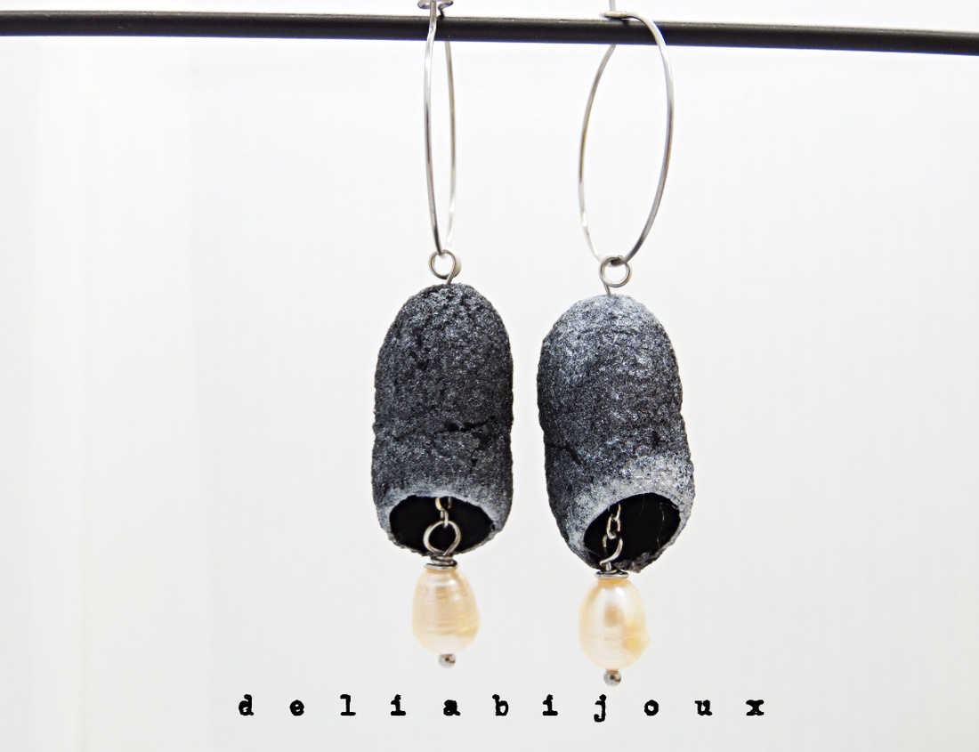 Cercei handmade din coconi de mătase cu perlă naturală (cod1309) - bijuterii - cercei - Artynos.ro