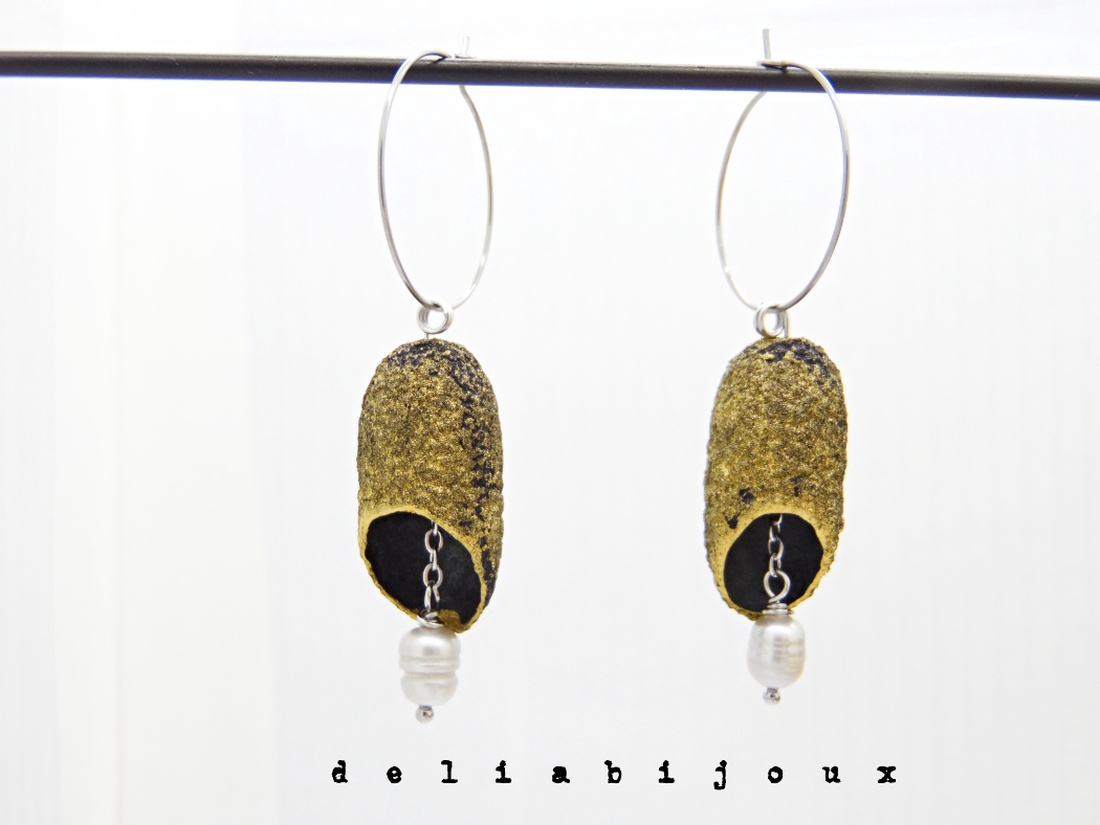 Cercei handmade din coconi de mătase cu perlă naturală (cod1311) - bijuterii - cercei - Artynos.ro