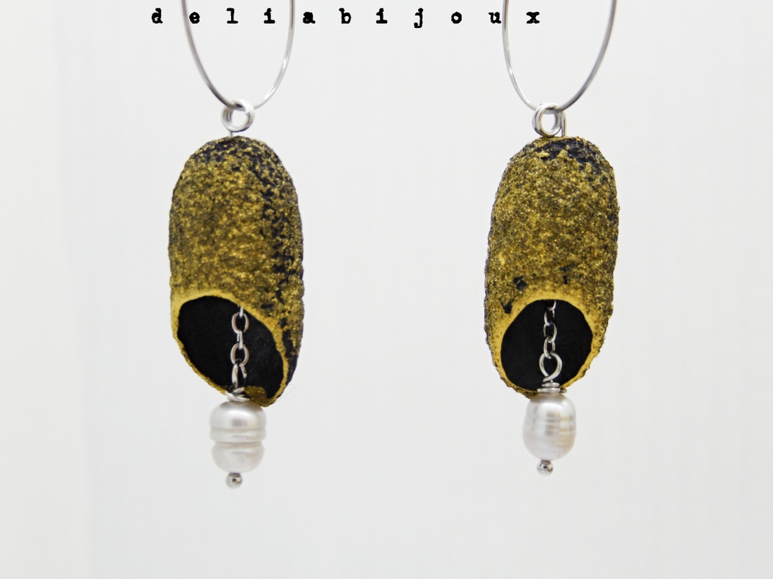Cercei handmade din coconi de mătase cu perlă naturală (cod1311) - bijuterii - cercei - Artynos.ro