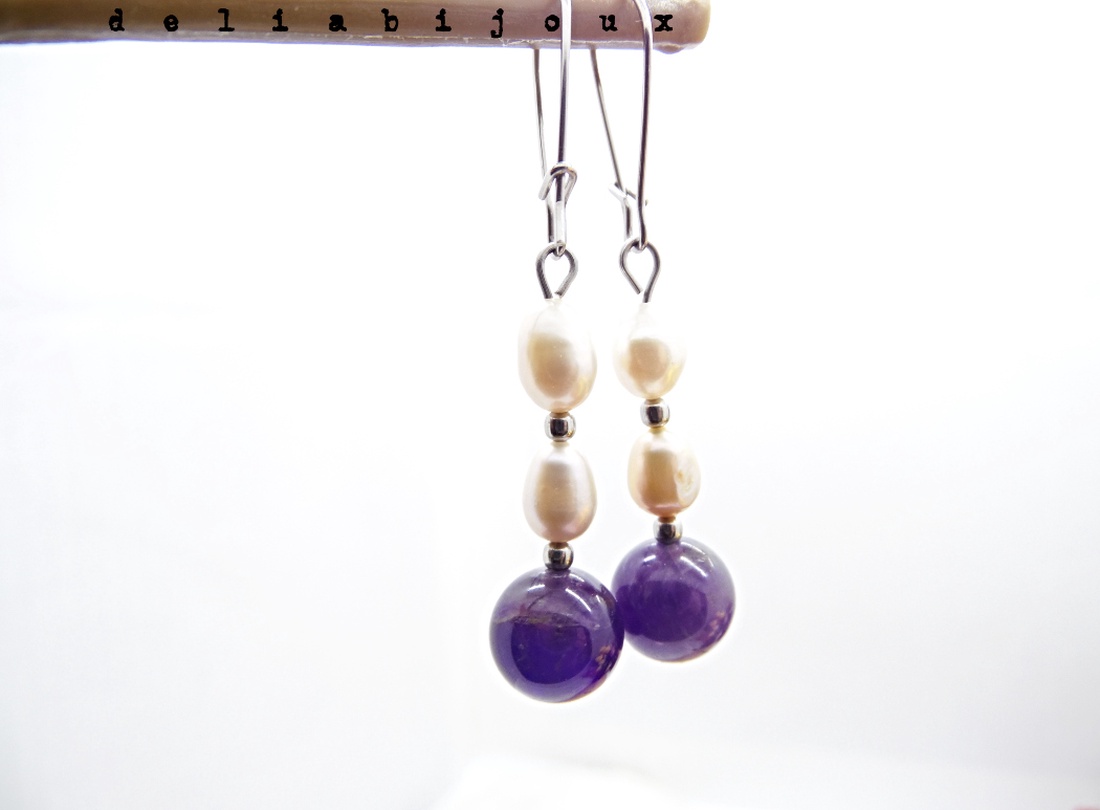 Cercei handmade cu ametist natural și perle de cultură bijuterii elegante unicat (cod1303) - bijuterii - cercei - Artynos.ro