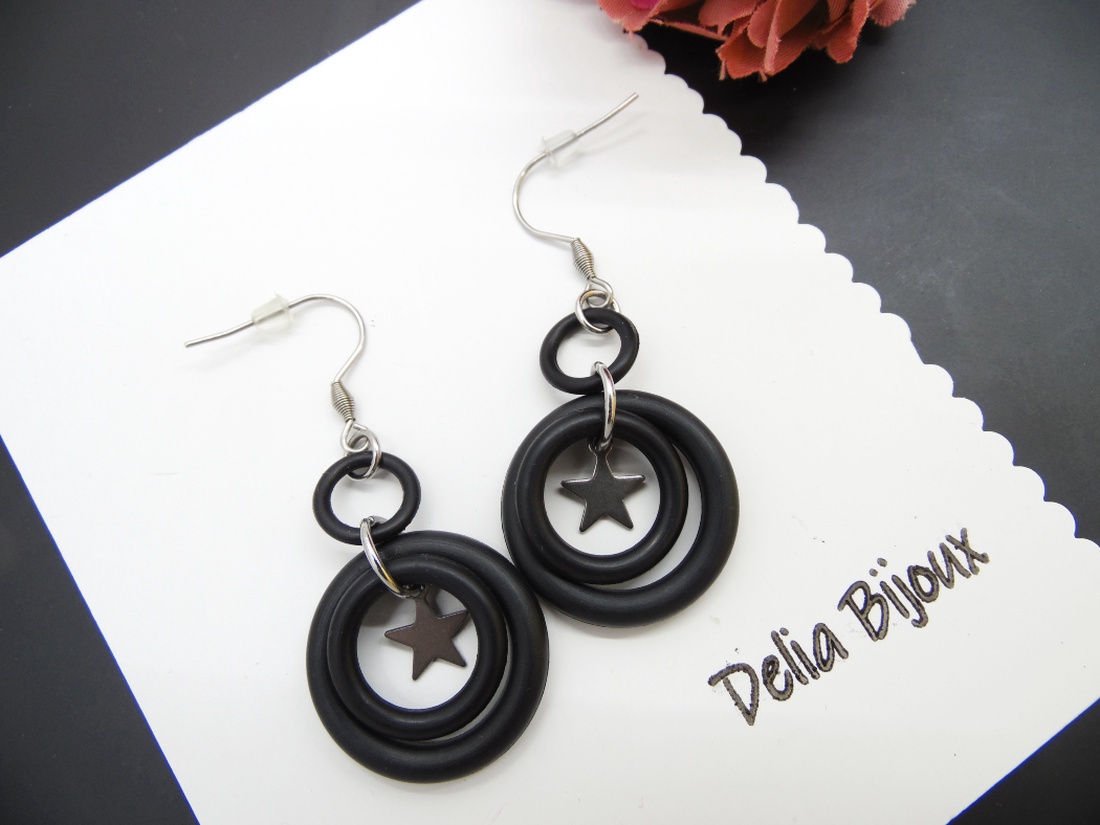 Cercei handmade statement - Stil Industrial - cauciuc (cod1176) - bijuterii - cercei - Artynos.ro