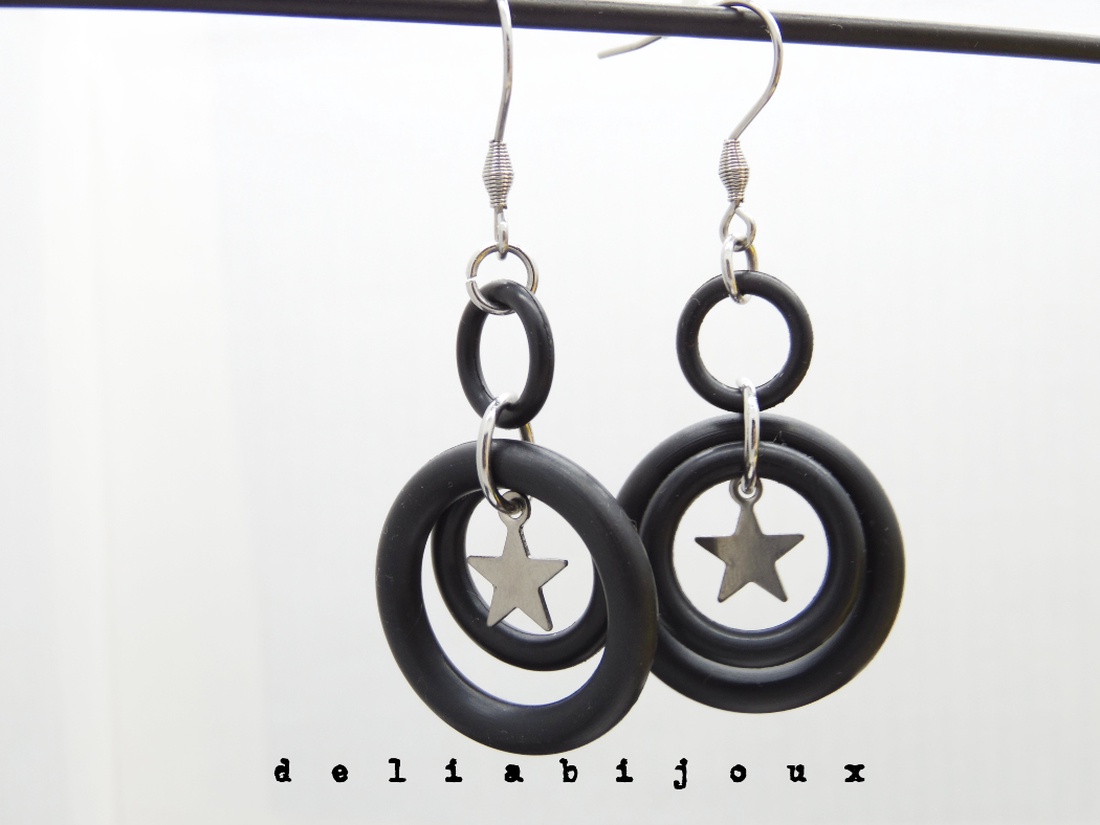 Cercei handmade statement - Stil Industrial - cauciuc (cod1176) - bijuterii - cercei - Artynos.ro