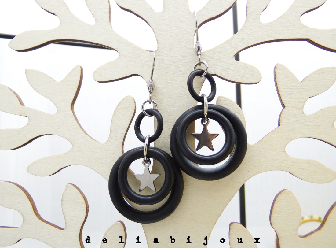 Cercei handmade statement - Stil Industrial - cauciuc (cod1176) - bijuterii - cercei - Artynos.ro