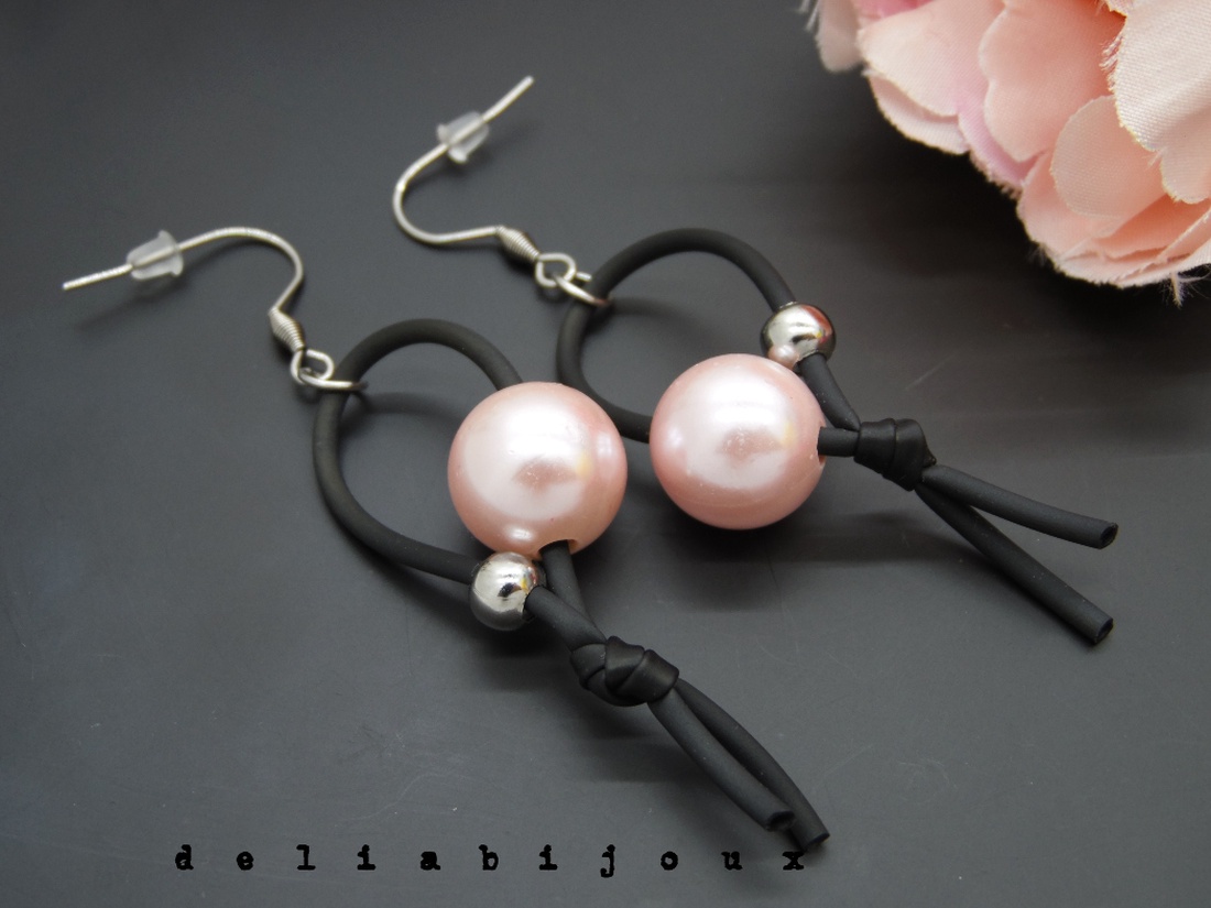 Cercei Handmade Tub Negru Siliconat - Perlă - Design Modern și Minimalist (cod 1142) - bijuterii - cercei - Artynos.ro