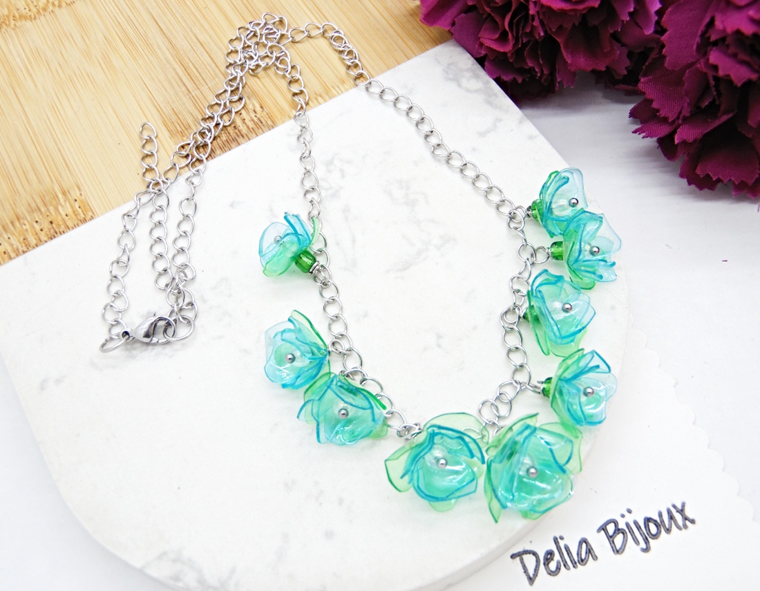 Colier statement unicat cu flori din sticle plastic reciclate (cod1328) -  - Artynos.ro