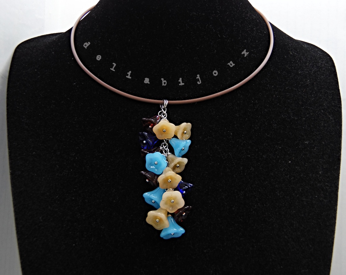 Ciorchine de flori colier la baza gâtului din silicon și margele sticlă (cod1333) - bijuterii - coliere - pandative - Artynos.ro