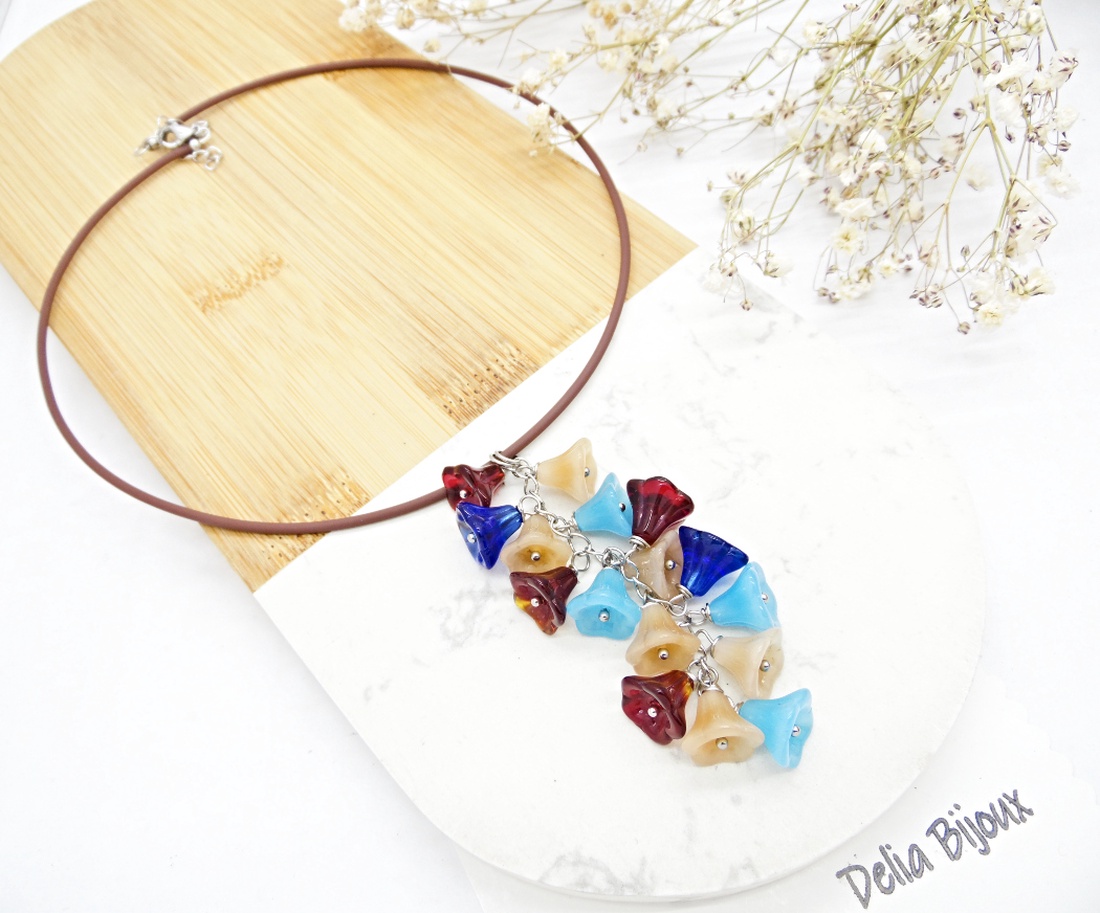 Ciorchine de flori colier la baza gâtului din silicon și margele sticlă (cod1333) - bijuterii - coliere - pandative - Artynos.ro