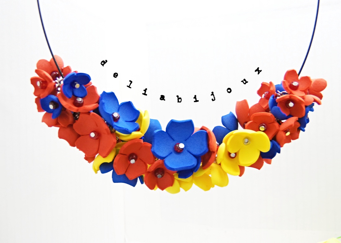 Colier handmade statement - Tricolorul Romaniei (cod1338) - bijuterii - coliere - coliere din mărgele - Artynos.ro