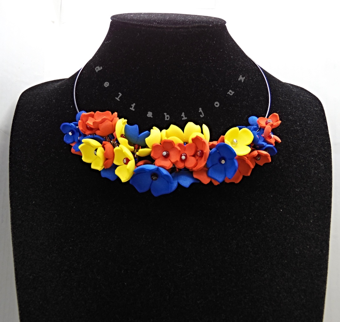 Colier handmade statement - Tricolorul Romaniei (cod1338) - bijuterii - coliere - coliere din mărgele - Artynos.ro