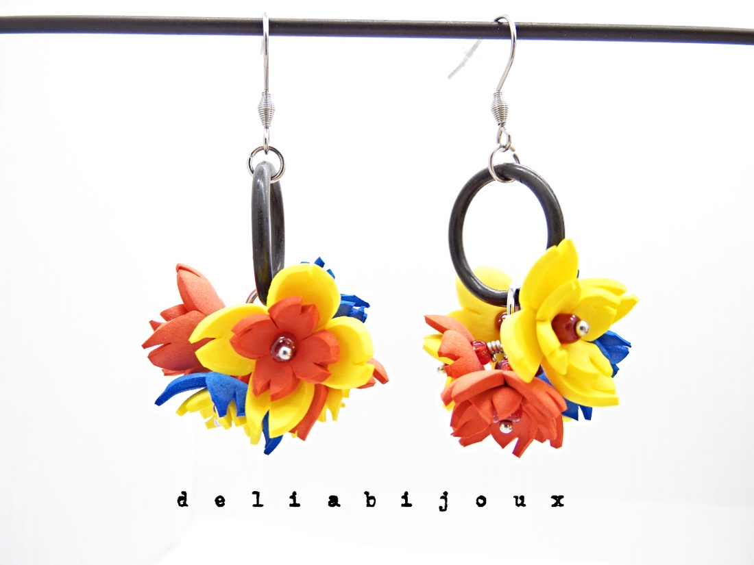 Cercei handmade statement - flori - Tricolorul Romaniei (cod1339) - bijuterii - cercei - cercei lungi - Artynos.ro