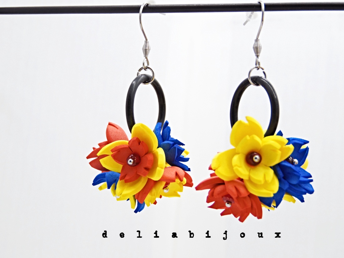 Cercei handmade statement - flori - Tricolorul Romaniei (cod1339) - bijuterii - cercei - cercei lungi - Artynos.ro