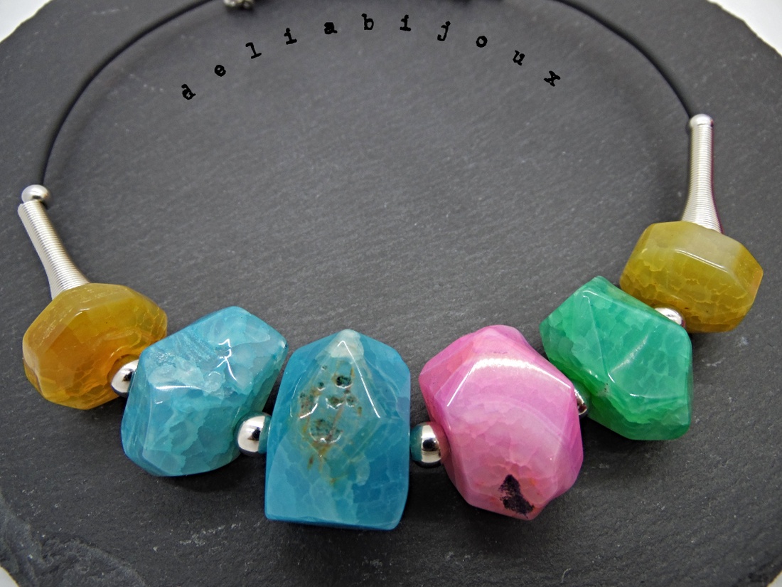 Colier Statement Handmade din Agate Multicolore (cod1341) - bijuterii - coliere - coliere din pietre semiprețioase - Artynos.ro