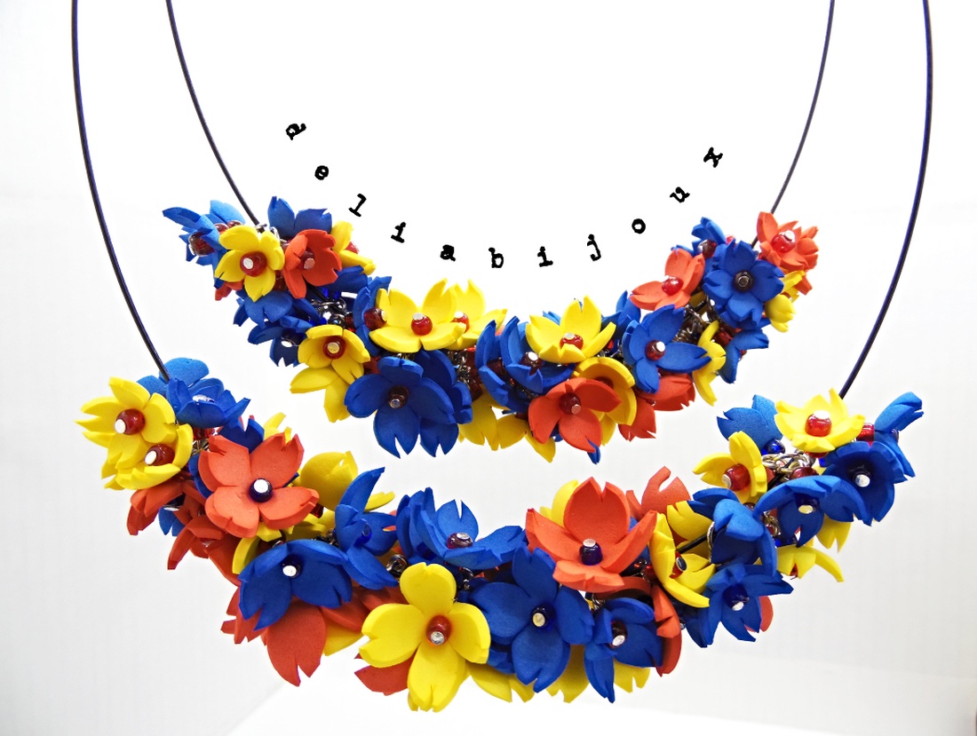 Colier handmade statement - Tricolorul Romaniei (cod1330) - bijuterii - coliere - coliere din mărgele - Artynos.ro