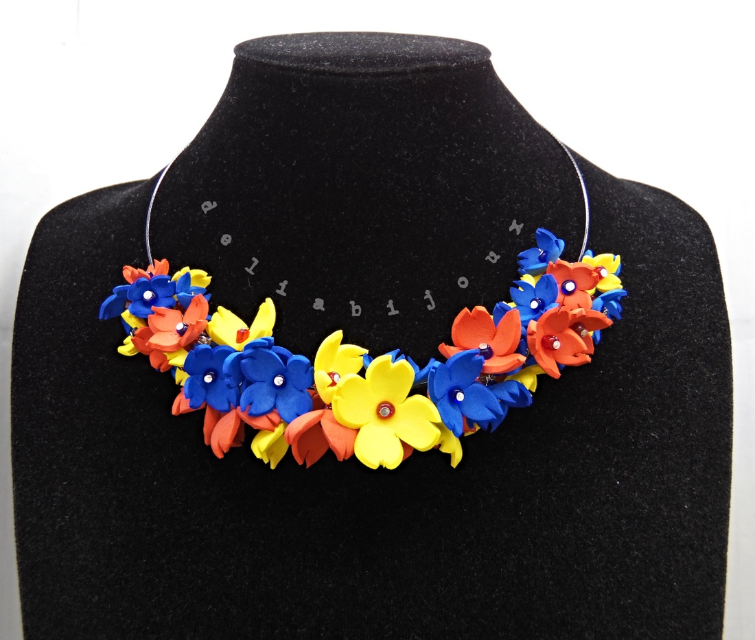 Colier handmade statement - Tricolorul Romaniei (cod1330) - bijuterii - coliere - coliere din mărgele - Artynos.ro