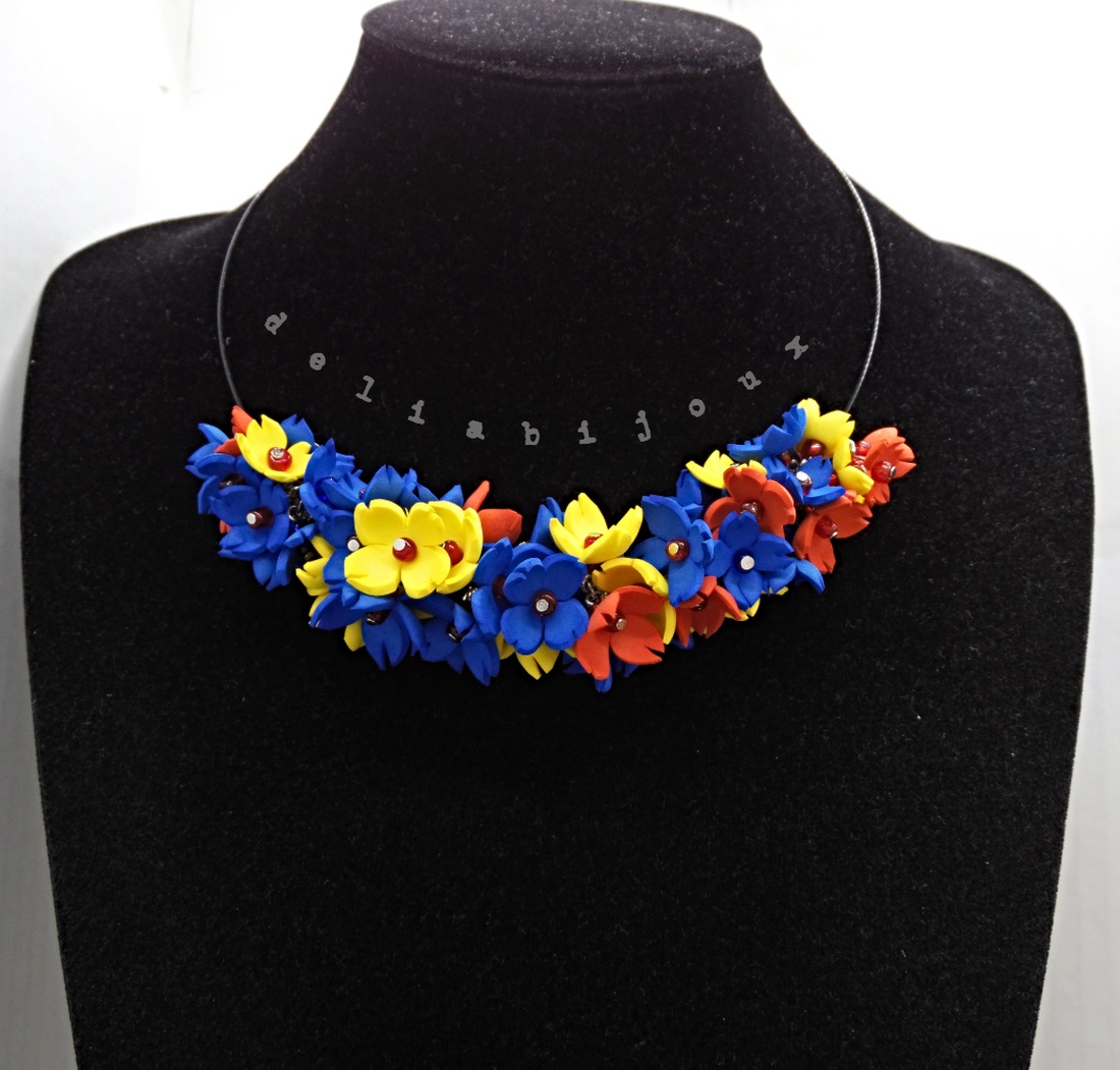 Colier handmade statement - Tricolorul Romaniei (cod1330) - bijuterii - coliere - coliere din mărgele - Artynos.ro
