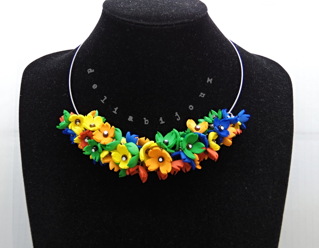 Colier handmade statement cu flori multicolore (cod1344) - bijuterii - coliere - coliere din mărgele - Artynos.ro