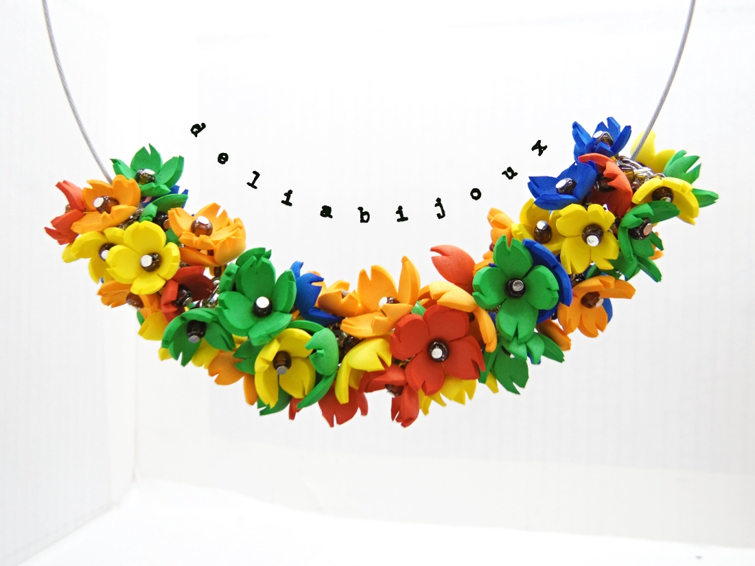 Colier handmade statement cu flori multicolore (cod1344) - bijuterii - coliere - coliere din mărgele - Artynos.ro