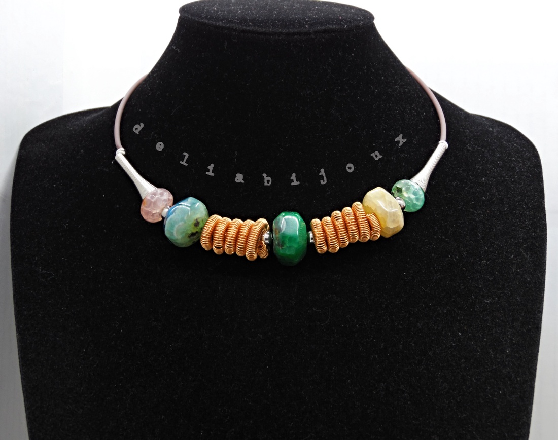Colier Statement Handmade din Agate Multicolore (cod1345) - bijuterii - coliere - coliere din pietre semiprețioase - Artynos.ro